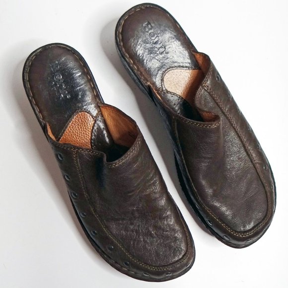 BORN Marley Brown Leather Heeled Mule / Clog with Studded Detail Size 11 - Picture 1 of 10